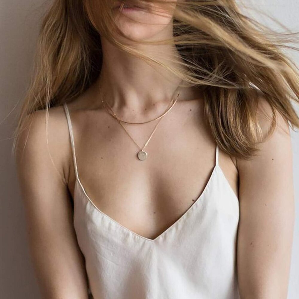 Dainty Bar Necklace for Women,Gold/Silver Cute Delicate Disc Necklcace,Trendy El - Picture 7 of 8